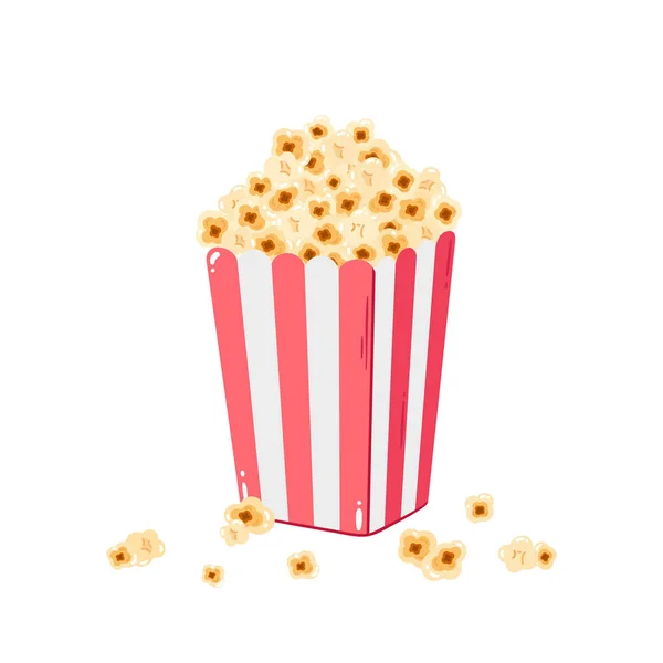 Stribet Pappakke Med Popcorn Vektorisoleret Illustration – Stock-vektor