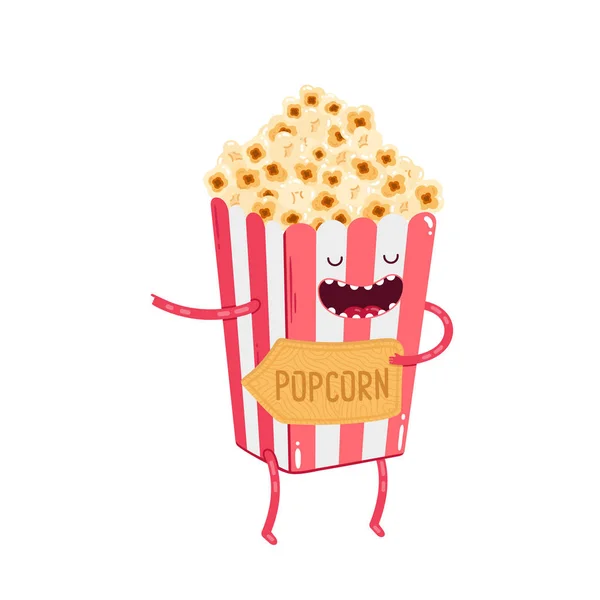 Popcorn Niedlichen Charakter Mit Einer Plakette Die Die Richtung Das — Stockvektor
