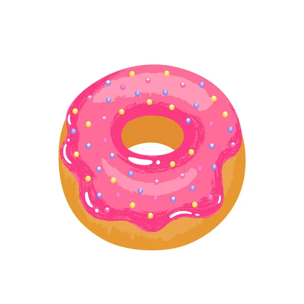 Heerlijke Smakelijke Donut Met Roze Glazuur Kleurrijke Beregening Vectorillustratie — Stockvector