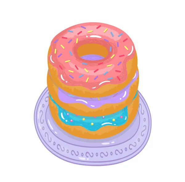 Brillantes Rosquillas Apetitosas Con Esmalte Aspersión Plato — Vector de stock