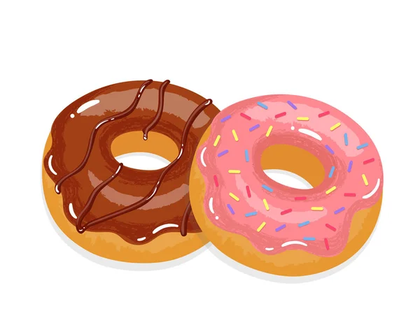 Deliciosos Donuts Apetitosos Com Esmalte Polvilhado Ilustração Vetorial — Vetor de Stock