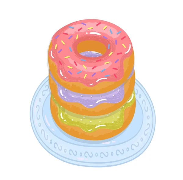 Brillantes Rosquillas Apetitosas Con Esmalte Aspersión Plato — Vector de stock