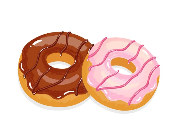 Leckere Appetitliche Donuts Mit Glasur Und Streusel Vektorillustration — Stockvektor