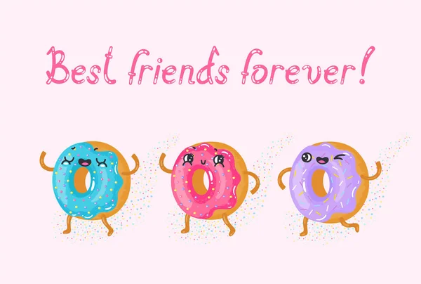 Bright Vector Illustration Cute Donut Characters Best Friends Forever — Stock Vector
