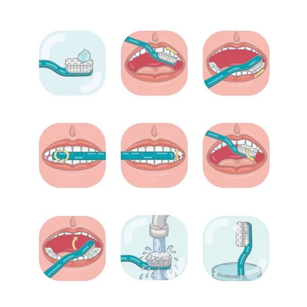 Nasıl Dişlerini Fırçala Vektör Infographic Şablonu Düz Illüstrasyon — Stok Vektör