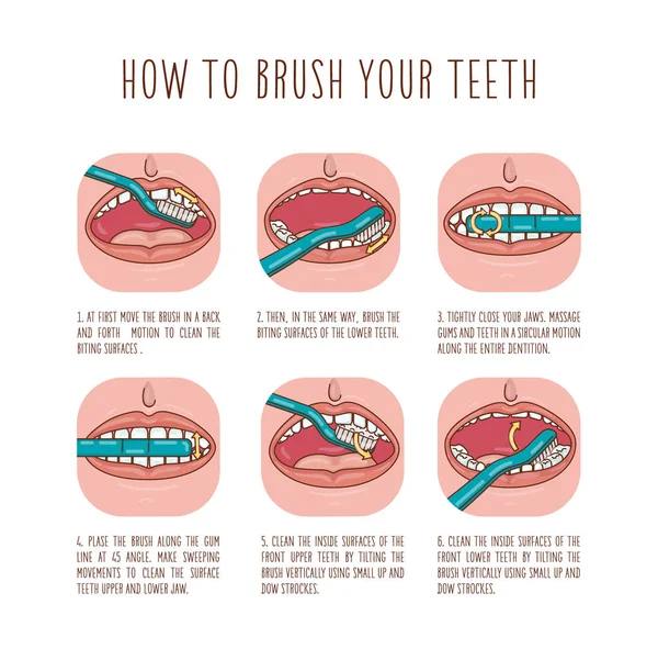 Comment Brosser Les Dents Modèle Infographie Vectorielle Illustration Plate — Image vectorielle