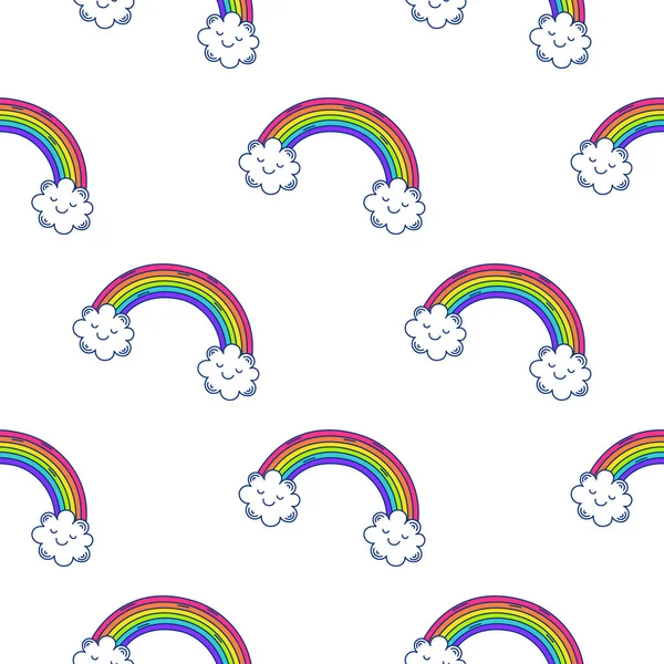 Gökkuşağı desenle şirin çizilmiş sonsuz doodle.