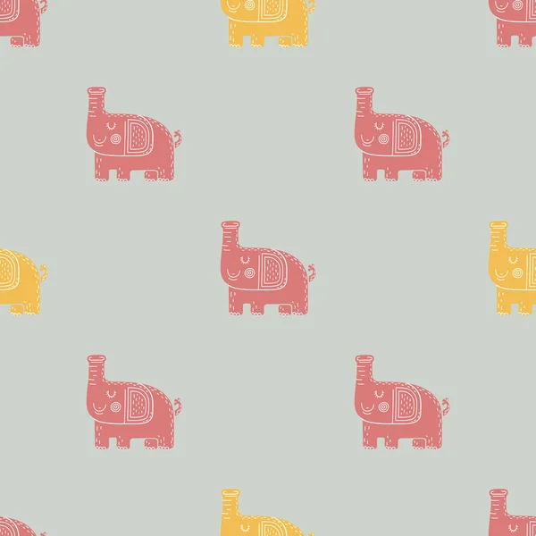Lovely Childish Seamless Vector Pattern Elephants Scandinavian Style — Stock Vector