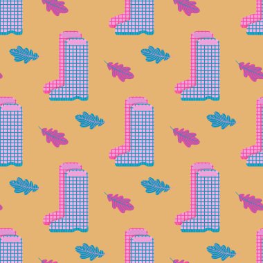 Vektör Dikişsiz sonbahar desen lastik çizme, eşarp ve sonbahar yaprakları.