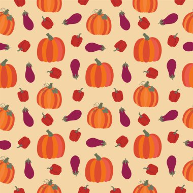 Vektör Dikişsiz sonbahar hasat desen sebzeli: kabak ve patlıcan. Desen kağıdı ve kumaş sarma için idealdir