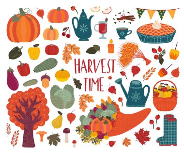 Tatlı parlak sonbahar küme. Sonbahar sezonu dekorasyon. Bu öğeler için scrapbooking kağıt, dekorasyon temalı mevsimlik kartpostallar ve aynı zamanda hasat festivali dekorasyon için idealdir.