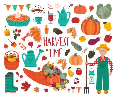 Tatlı parlak sonbahar küme. Sonbahar sezonu dekorasyon. Bu öğeler için scrapbooking kağıt, dekorasyon temalı mevsimlik kartpostallar ve aynı zamanda hasat festivali dekorasyon için idealdir.