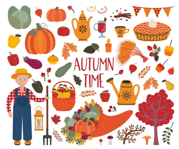 かわいい明るい秋のセット 秋のシーズンの装飾 これらの要素は スクラップブッ キング紙 装飾をテーマにした季節のはがきの収穫祭の装飾に最適 — ストックベクタ