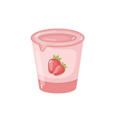 Beyaz bir arka plan üzerinde çilekli yoğurt ambalaj. İzole illüstrasyon