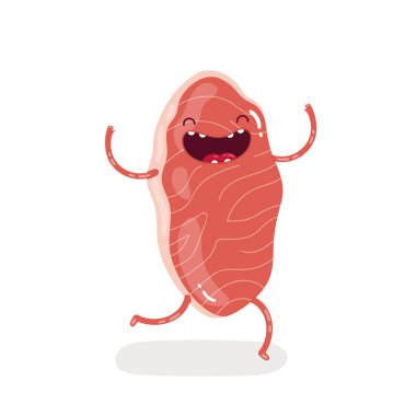 Şirin doodle karakter mermer sığır eti biftek izole vektör çizim. 