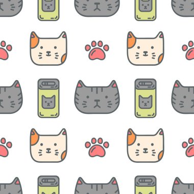 Doodle hat sanat simgeler kedi ile şirin moda dikişsiz desen. Desen bir pet shop için idealdir.