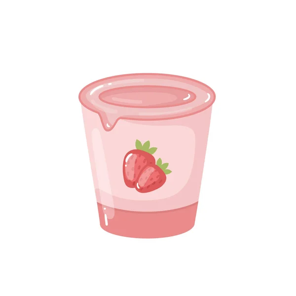 在白色的背景上包装草莓酸奶 孤立的插图 — 图库矢量图片
