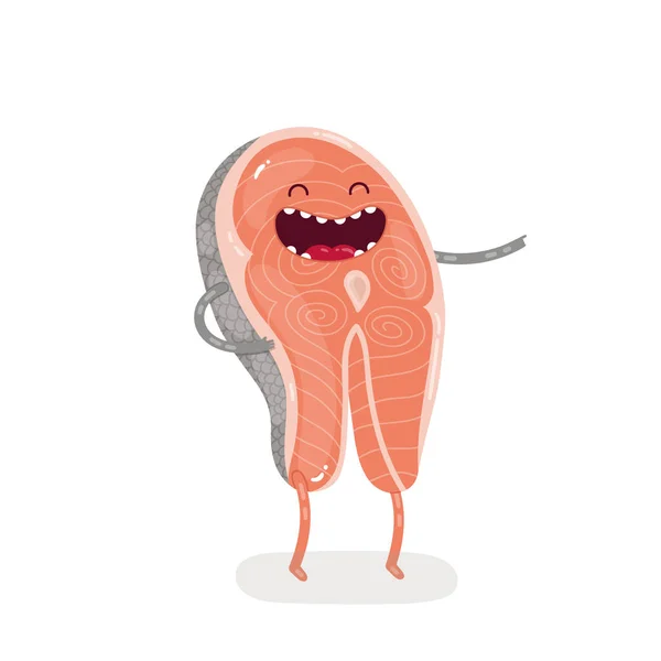 Beyaz bir arka plan üzerinde şirin doodle karakter somon steak. İzole vektör çizim