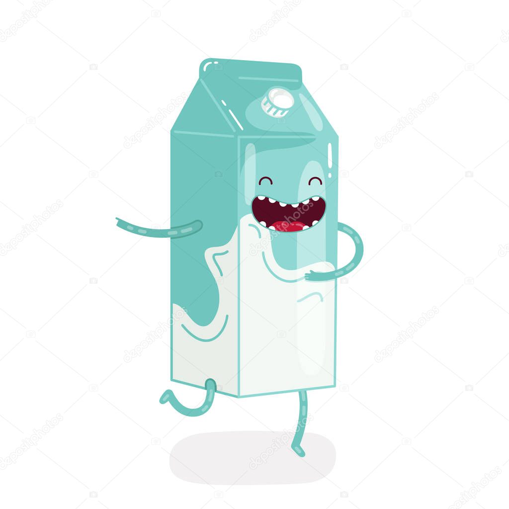 Cute doodle character packing of milk on white background. Isolated icon