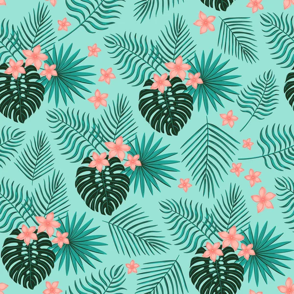 Motif sans couture avec feuilles et fleurs tropicales. — Image vectorielle