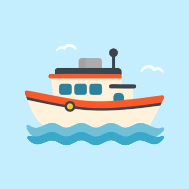 Sea Düz Vektör 'de küçük bir motorlu tekne