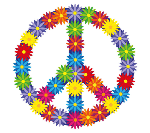 Colorful flowers are forming the international symbol of peace, promoting harmony, tranquility, and a world free from conflict, making a perfect design for peace-related projects