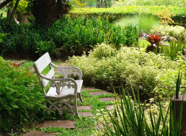 Beyaz tezgah parkı (arka plan bitki ile besieges)