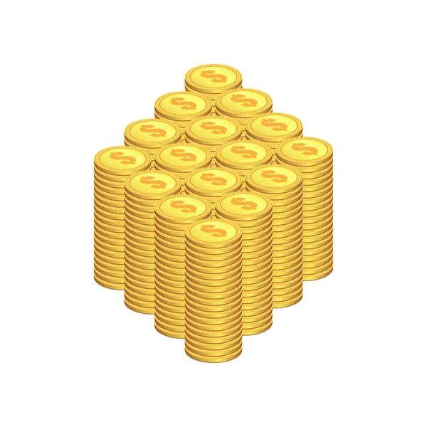 Pilhas Moedas Ouro Com Sinal Dólar Superfície Superior Riqueza Riqueza — Vetor de Stock
