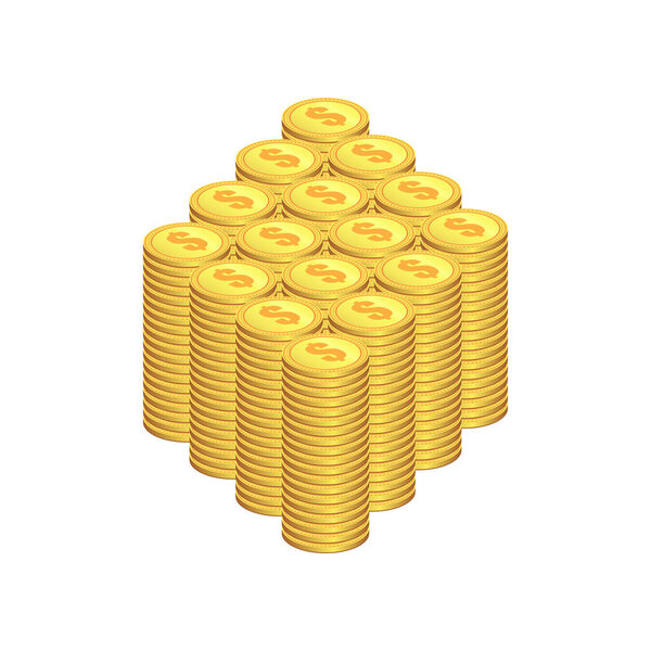 Stacks of gold coins with dollar sign on top surface. Wealth and Riches Concept