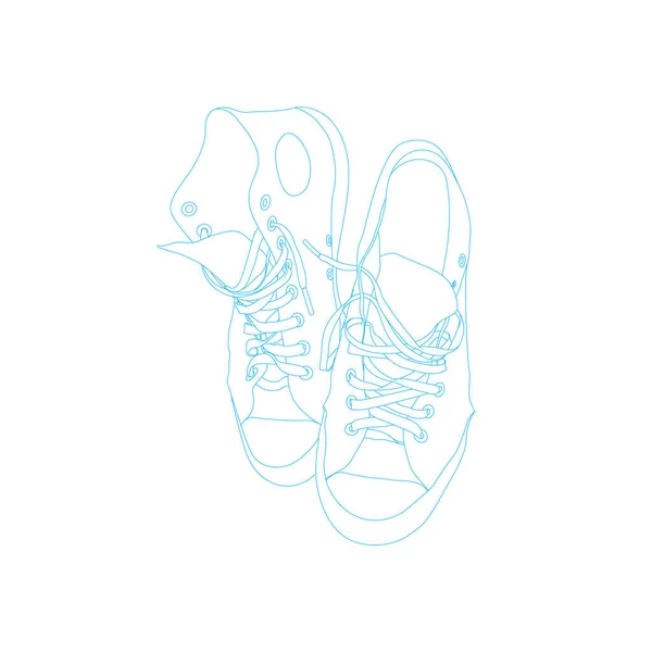 Line Art Drawing Pair Old Worn Canvas Shoes — Stock Vector