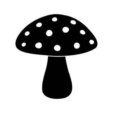 Şapkasında beyaz lekeler olan bir mantarın siyah beyaz çizimi, tarımsal mantar silueti çizimi