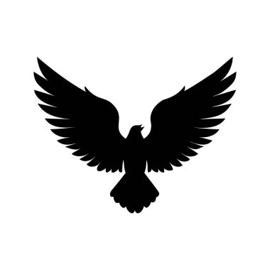 Beyaz bir arka plana karşı geniş kanatlı bir kuşun cesur silueti, şahin kanatları siluet vektör çizimi
