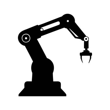 Siyah endüstriyel robotik kol otomatik görevler ve üretim süreçleri için hazır, endüstriyel robot kolu vektör çizimi