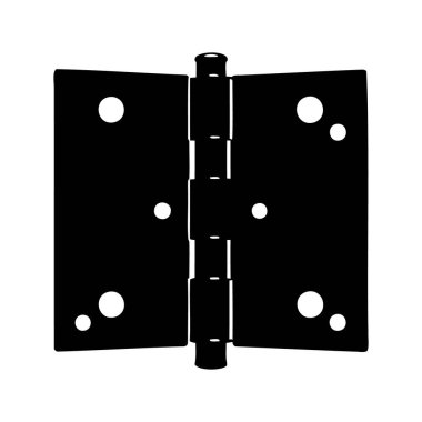 Ağır Görev Kapısı Menteşe Silüeti. Çoklu Fastening Delikleri beyaza izole edilmiş. Menteşeler silüet vektör çizimi kuruluyor.