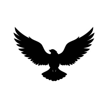 Beyaz arka planda uzanan kanatları olan güçlü bir kuşun silueti, şahin kanatları siluet vektör çizimi