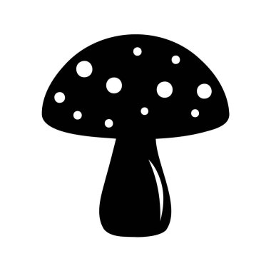Siyah ve beyaz benekli mantar tasarımının basitleştirilmiş bir çizimi, sihirli mantar ikonu siluet vektör çizimi