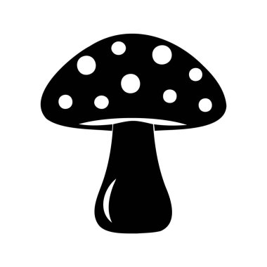 Beyaz noktalı siyah ve beyaz mantar mantarı tasviri, sihirli mantar ikonu siluet vektör çizimi