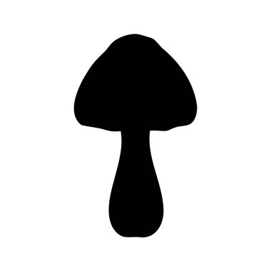 Siyah bir mantar silueti, beyaz, morel mantar silueti çizimine izole edilmiş bir başlık ve gövde.