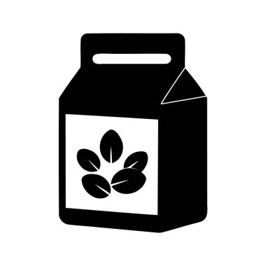 Taşıma kolu, multivitamin kutusu silüeti çizimi olan kahve çekirdeği paketinin siyah beyaz grafiği