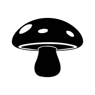 Siyah ve Beyaz Mantar Simgesi Tasarım Amaçlı Noktalar, Mantar kapaklı siluet vektör çizimi