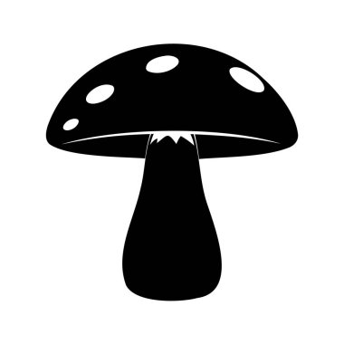 Şekil verilmiş siyah mantar mantarı. Kapağında beyaz lekeler var. Mantar silueti çizimi.
