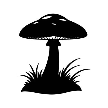 Shadowy Detail A Black and White Forest Dweller, yosun siluet vektör çiziminde büyüyen mantar