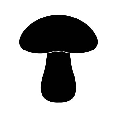 Siyah ve beyaz mantar silueti basit yuvarlak başlık tasarımı, mantar üst görünüm silüet vektör çizimi