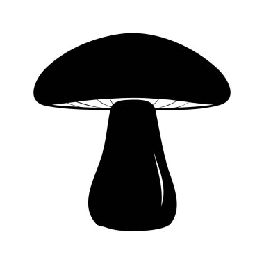 Basit siyah ve beyaz mantar tasviri, orman mantarı, doğa elementi, solungaçlı mantar görünür siluet vektör çizimi