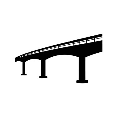 Siyah Siluet, Beyaz Arkaplan 'da izole edilmiş Uzun Köprü Yapısı, köprü silüeti çizimini aşıyor
