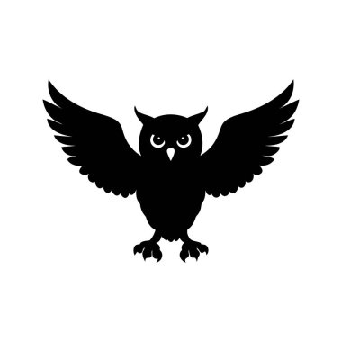 Uçan Baykuşun esrarengiz silueti Kanatları Uçuşta Geniş Aç, baykuş kanatları yayılmış siluet vektör çizimi