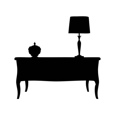 Lamba ve Süslü Masanın Zarif Silueti, mobilya silueti çizimi