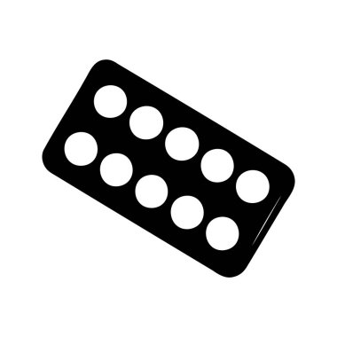 İçinde on adet yuvarlak hap ya da tablet bulunan su toplayıcı bir paketin minimalist çizimi, hap kabartmalı siluet vektör çizimi