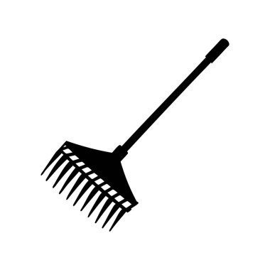 Sonbahar temizliği için siyah bir bahçe tırmığının izole vektör çizimi, siluet vektör çizimi