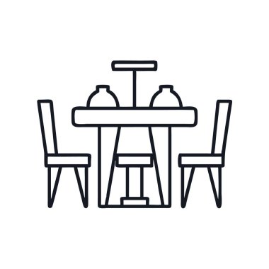 Bir yemek masası ve sandalyelerin minimalist çizgisi çizimi, restoran masası silüet vektör çizimi